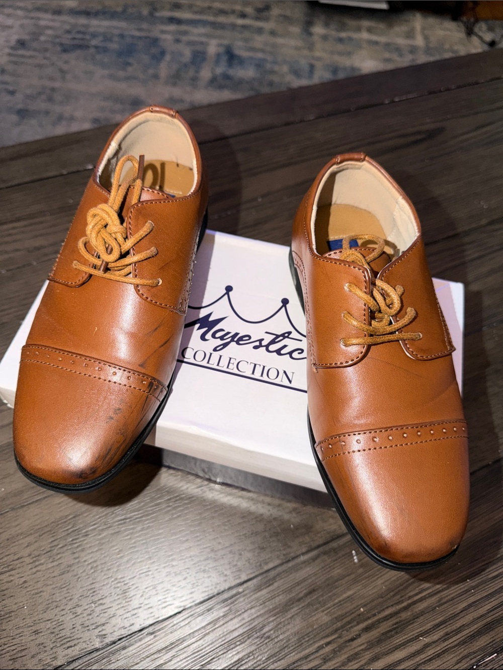 IC COLLECTION Tan/Brown Kids Lace-Up Dress Shoes